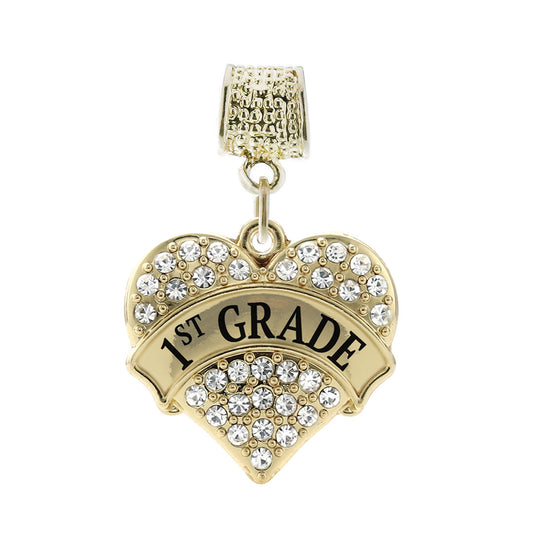 Gold 1st Grade Pave Heart Memory Charm