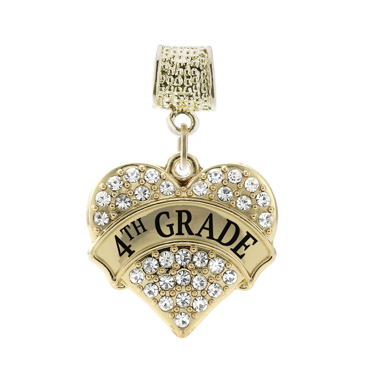 Gold 4th Grade Pave Heart Memory Charm