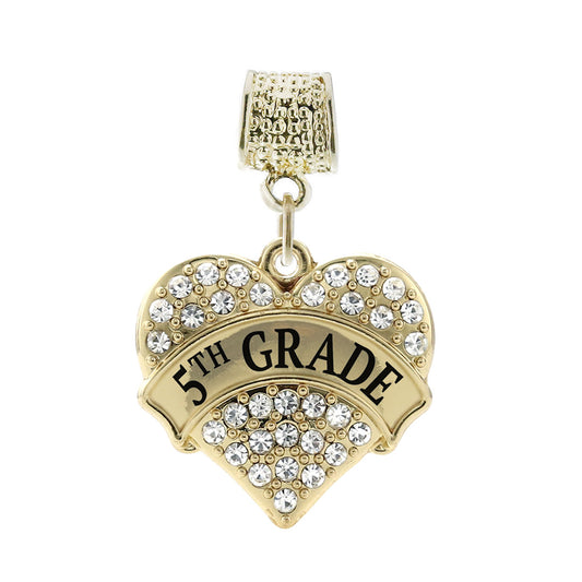 Gold 5th Grade Pave Heart Memory Charm
