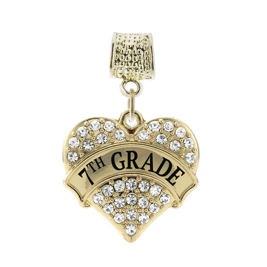 Gold 7th Grade Pave Heart Memory Charm