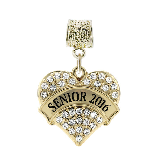 Gold Senior 2016 Pave Heart Memory Charm