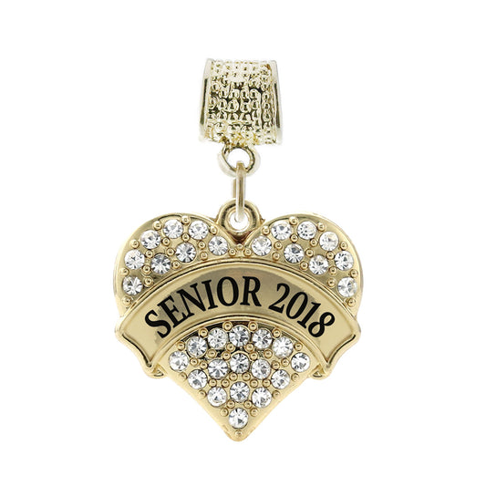 Gold Senior 2018 Pave Heart Memory Charm