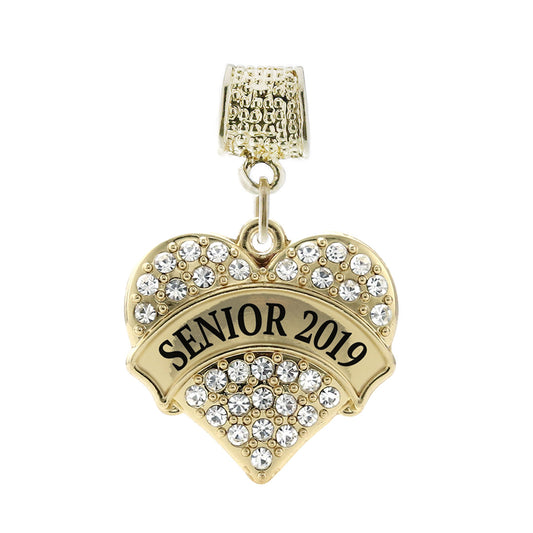Gold Senior 2019 Pave Heart Memory Charm