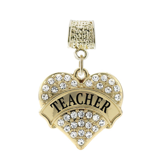 Gold Teacher Pave Heart Memory Charm