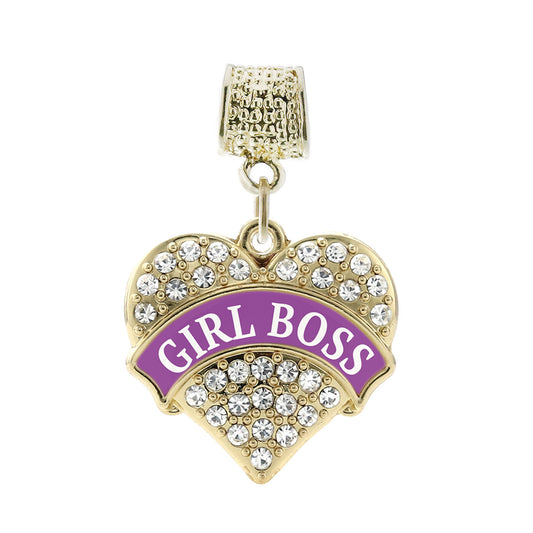 Gold Purple Girl Boss Pave Heart Memory Charm