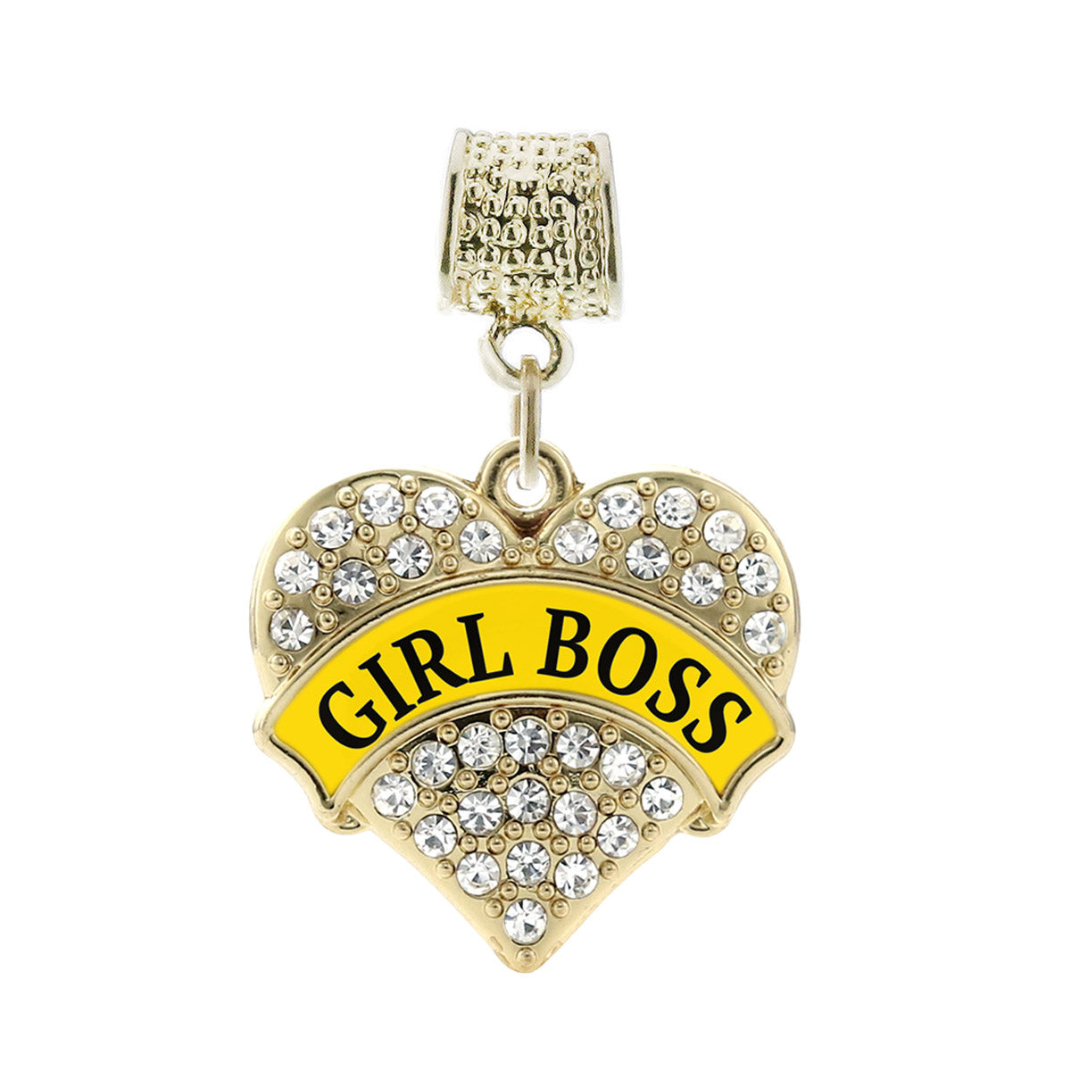 Gold Yellow Girl Boss Pave Heart Memory Charm