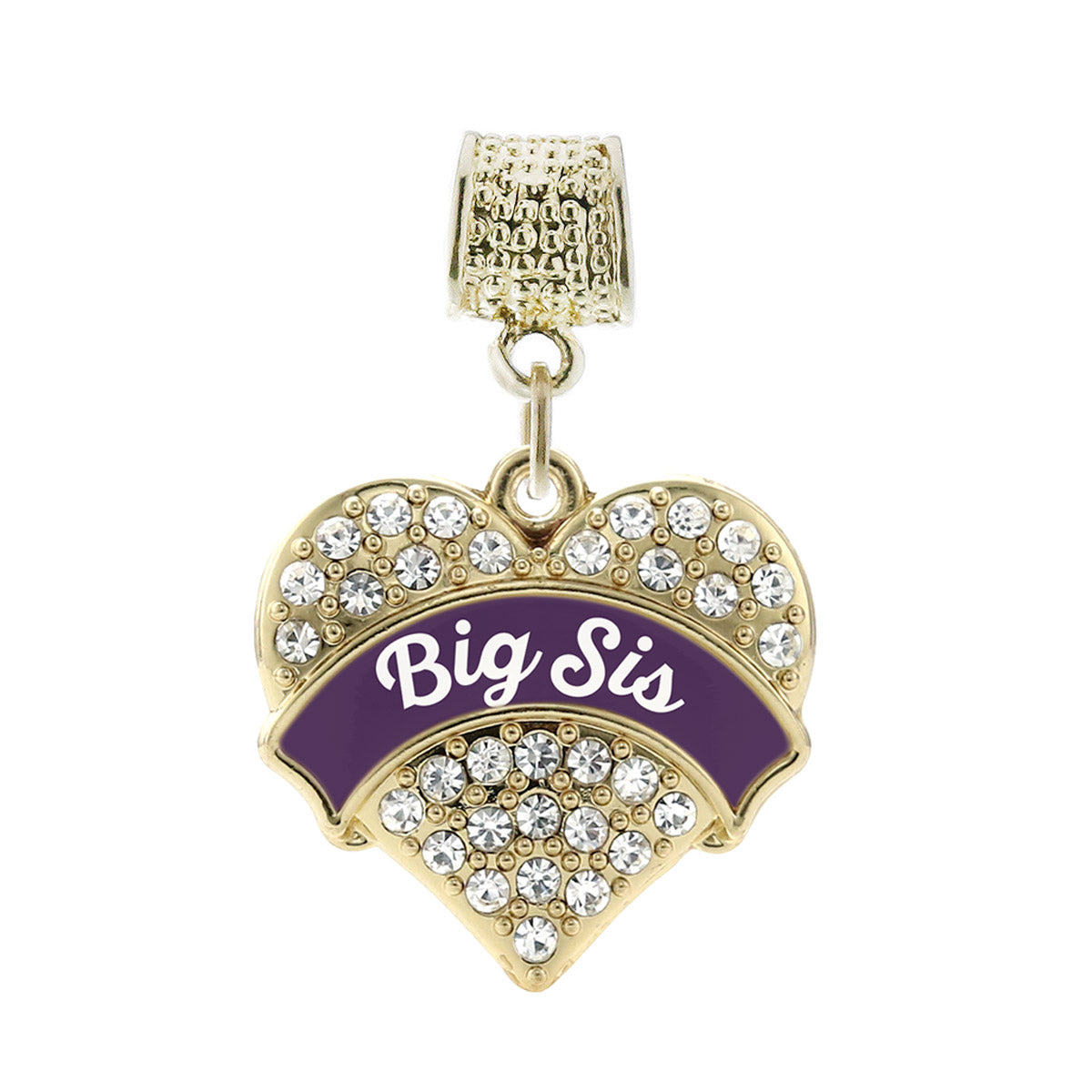Gold Plum Big Sister Pave Heart Memory Charm