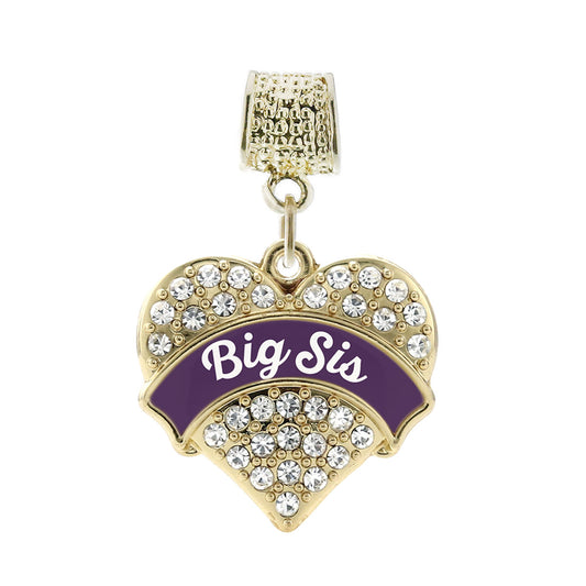 Gold Plum Big Sister Pave Heart Memory Charm