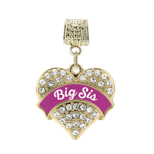 Gold Magenta Big Sister Pave Heart Memory Charm