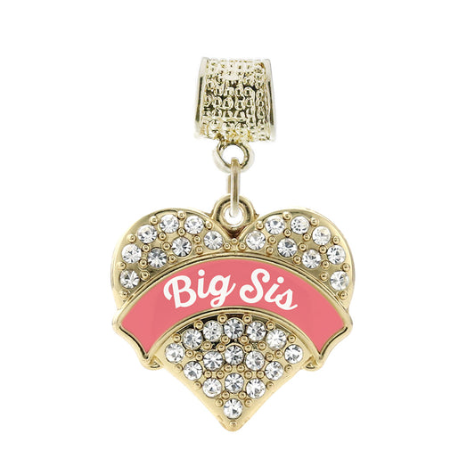 Gold Coral Big Sister Pave Heart Memory Charm