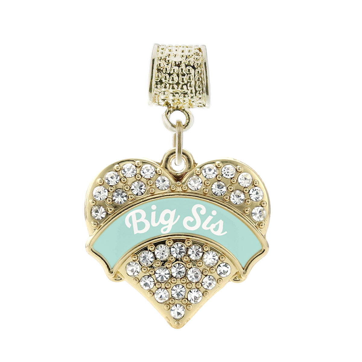 Gold Mint Big Sister Pave Heart Memory Charm