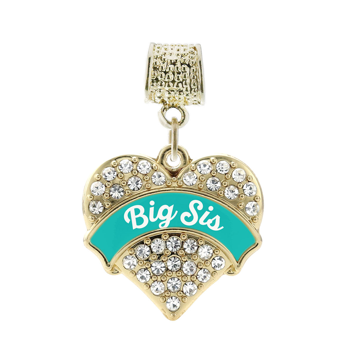 Gold Teal Big Sister Pave Heart Memory Charm