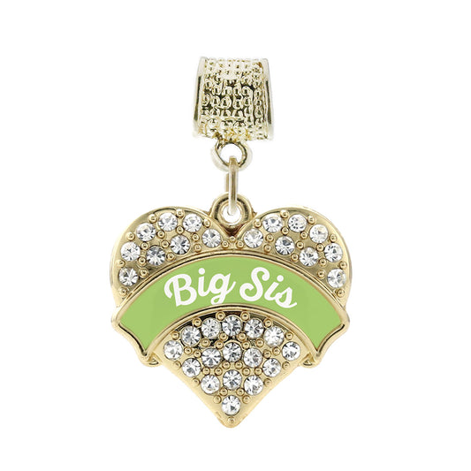 Gold Sage Green Big Sister Pave Heart Memory Charm
