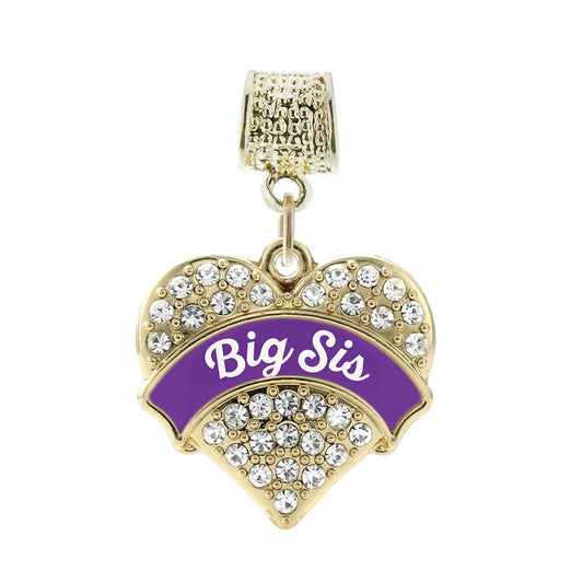 Gold Purple Big Sister Pave Heart Memory Charm