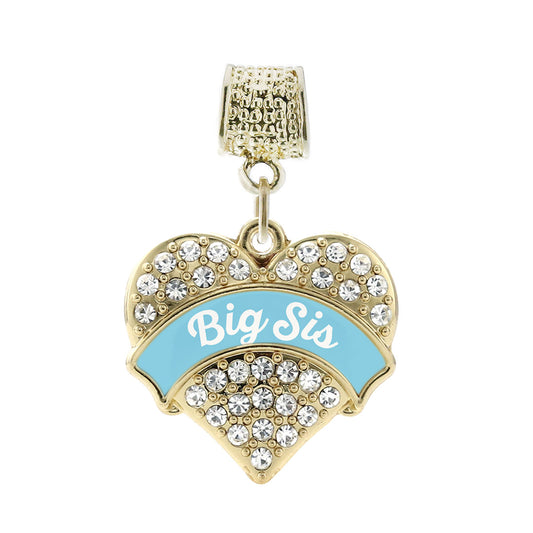 Gold Light Blue Big Sister Pave Heart Memory Charm
