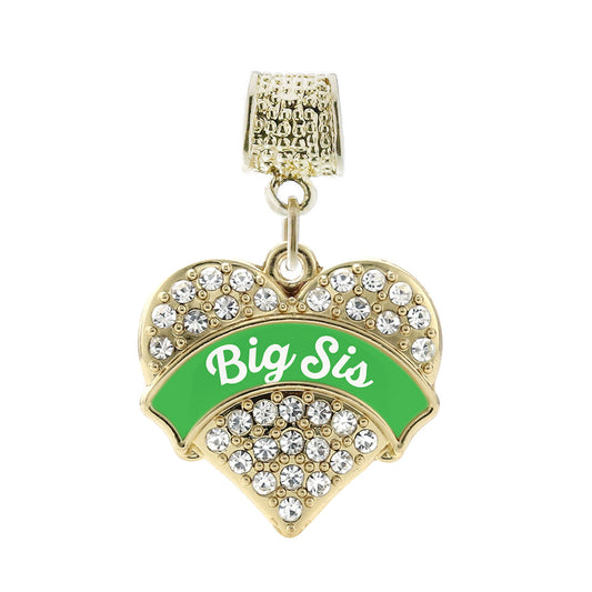 Gold Emerald Green Big Sister Pave Heart Memory Charm