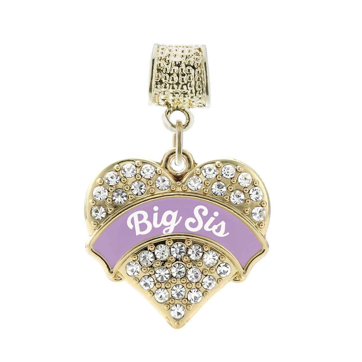 Gold Lavender Big Sister Pave Heart Memory Charm
