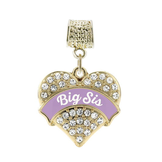 Gold Lavender Big Sister Pave Heart Memory Charm