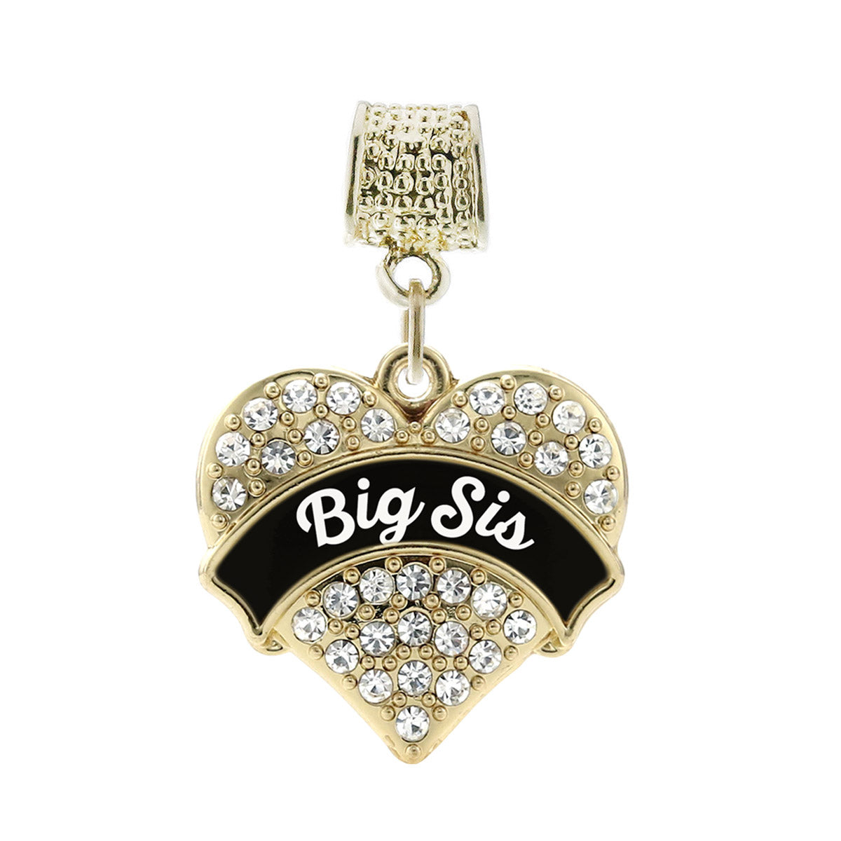 Gold Black and White Big Sister Pave Heart Memory Charm