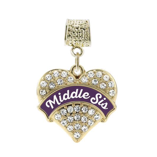 Gold Plum Middle Sister Pave Heart Memory Charm