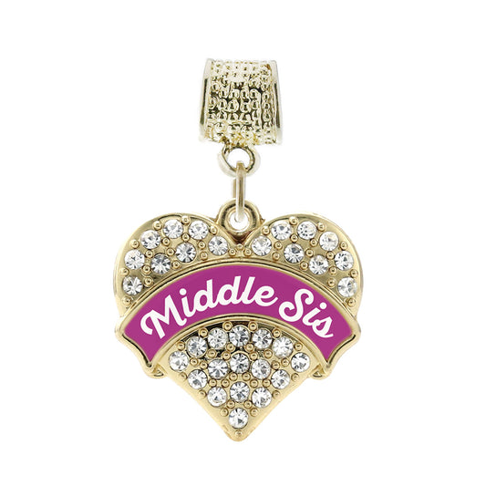 Gold Magenta Middle Sister Pave Heart Memory Charm