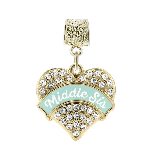 Gold Mint Middle Sister Pave Heart Memory Charm