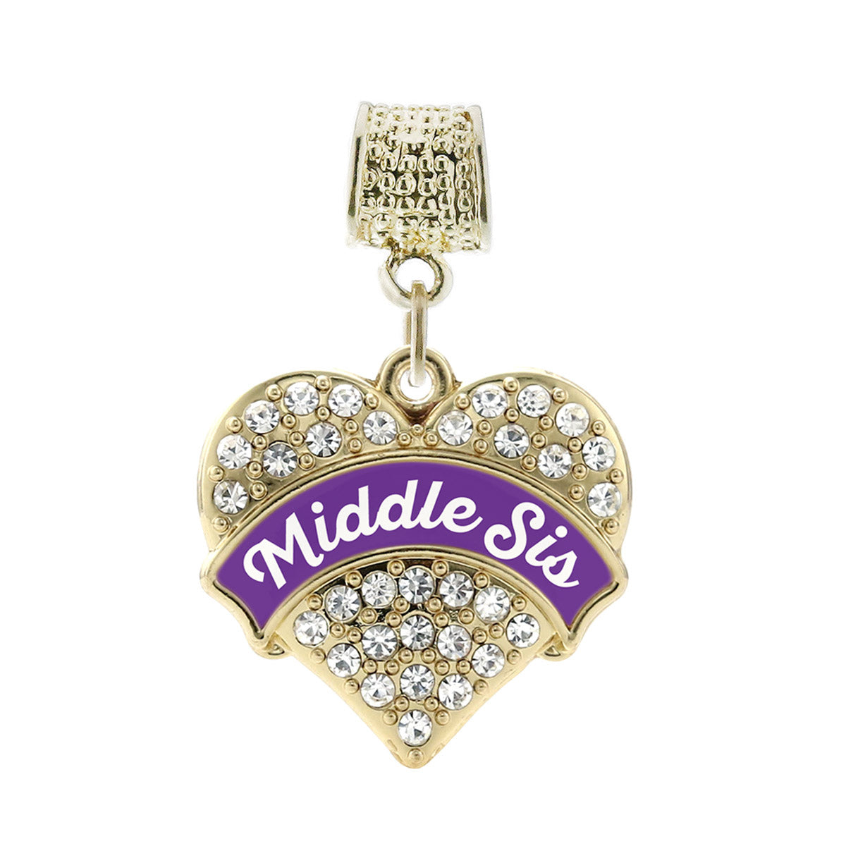 Gold Purple Middle Sister Pave Heart Memory Charm