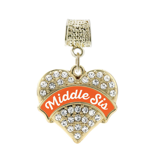 Gold Orange Middle Sister Pave Heart Memory Charm