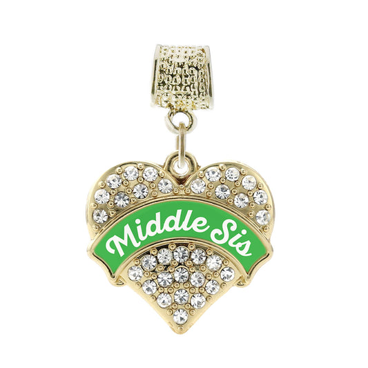 Gold Emerald Green Middle Sister Pave Heart Memory Charm