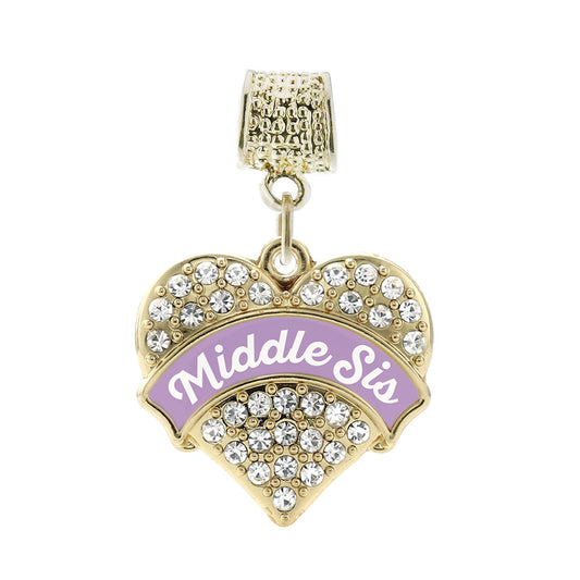 Gold Lavender Middle Sister Pave Heart Memory Charm