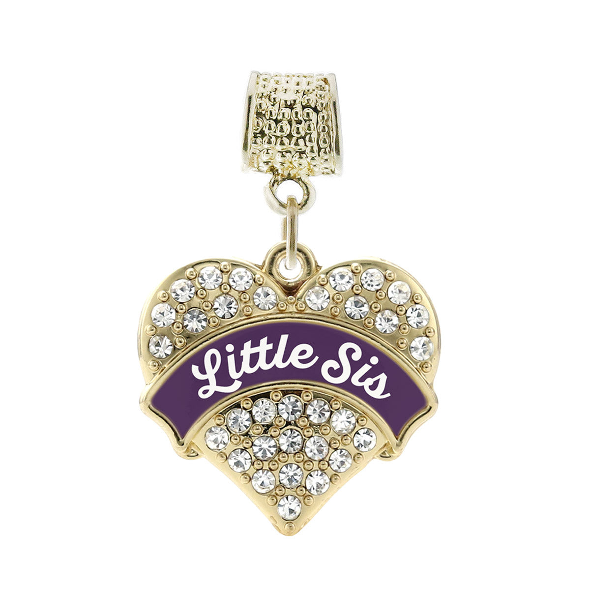 Gold Plum Little Sister Pave Heart Memory Charm