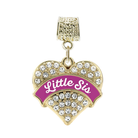 Gold Magenta Little Sister Pave Heart Memory Charm