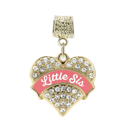 Gold Coral Little Sister Pave Heart Memory Charm