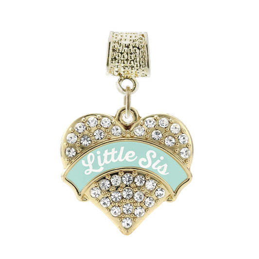 Gold Mint Little Sister Pave Heart Memory Charm