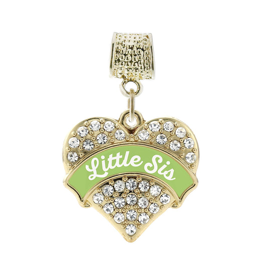 Gold Sage Green Little Sister Pave Heart Memory Charm