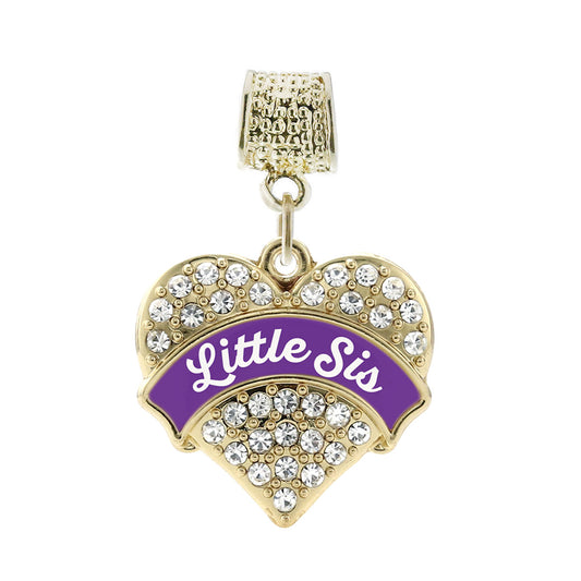 Gold Purple Little Sister Pave Heart Memory Charm