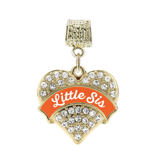 Gold Orange Little Sister Pave Heart Memory Charm