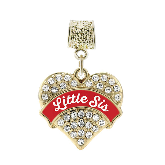 Gold Red Little Sister Pave Heart Memory Charm