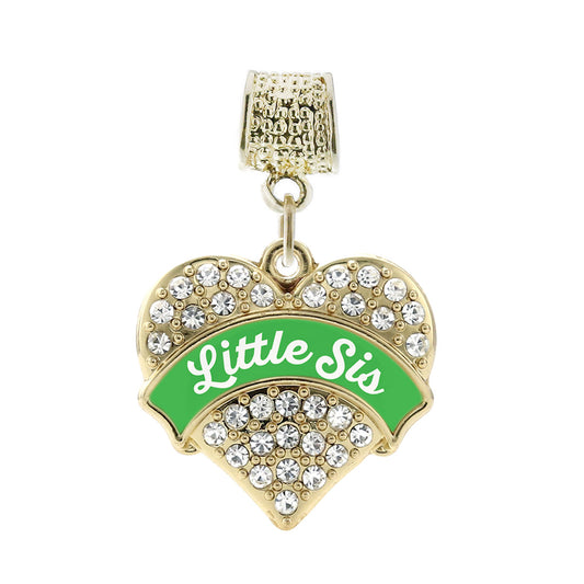 Gold Emerald Green Little Sister Pave Heart Memory Charm