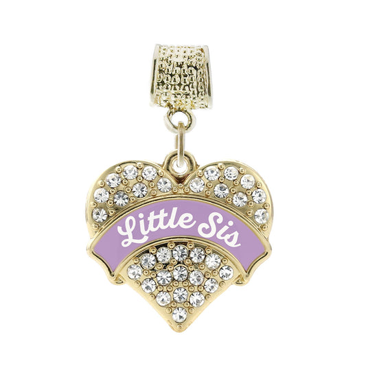 Gold Lavender Little Sister Pave Heart Memory Charm