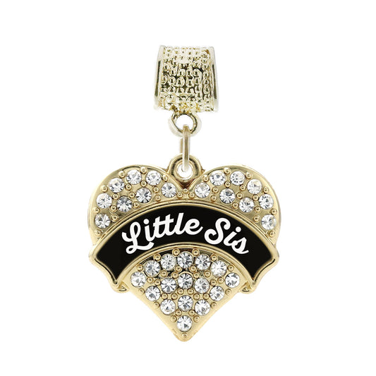 Gold Black and White Little Sister Pave Heart Memory Charm