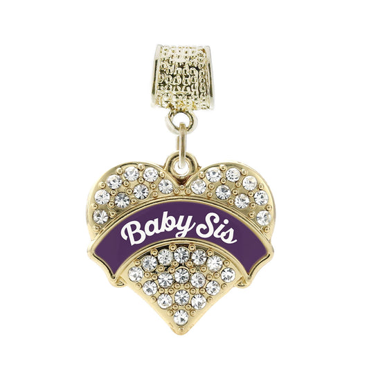 Gold Plum Baby Sister Pave Heart Memory Charm