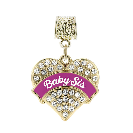 Gold Magenta Baby Sister Pave Heart Memory Charm