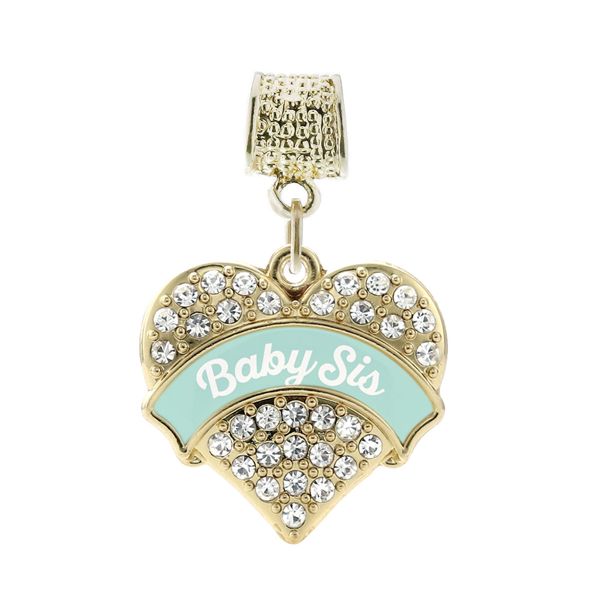 Gold Mint Baby Sister Pave Heart Memory Charm
