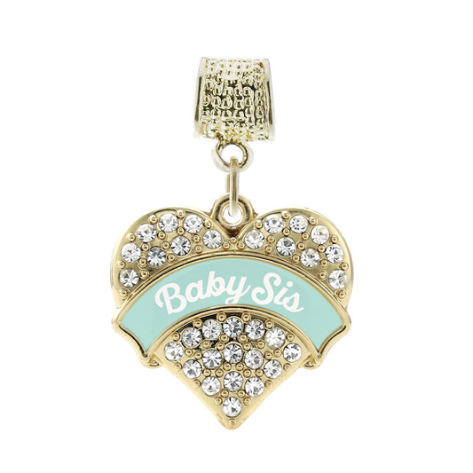 Gold Mint Baby Sister Pave Heart Memory Charm