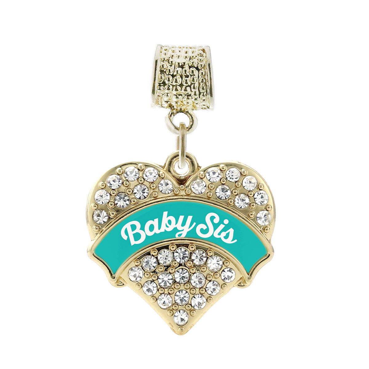 Gold Teal Baby Sister Pave Heart Memory Charm