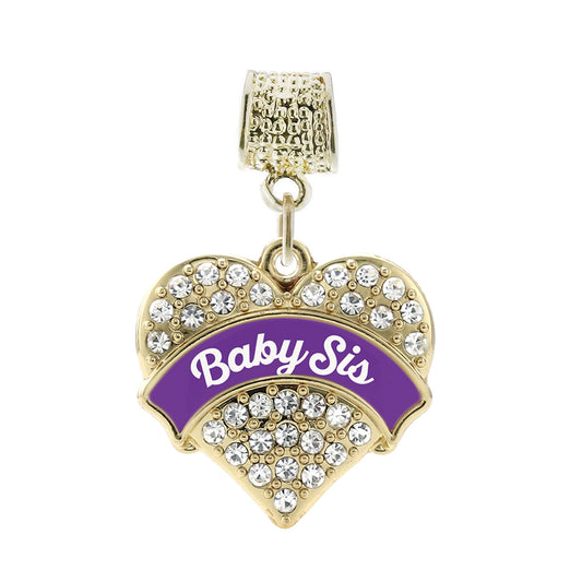 Gold Purple Baby Sister Pave Heart Memory Charm
