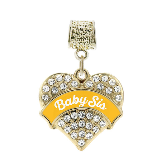 Gold Marigold Baby Sister Pave Heart Memory Charm