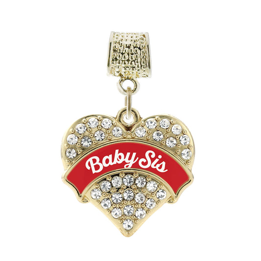 Gold Red Baby Sister Pave Heart Memory Charm