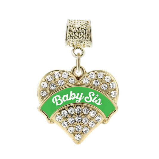 Gold Emerald Green Baby Sister Pave Heart Memory Charm